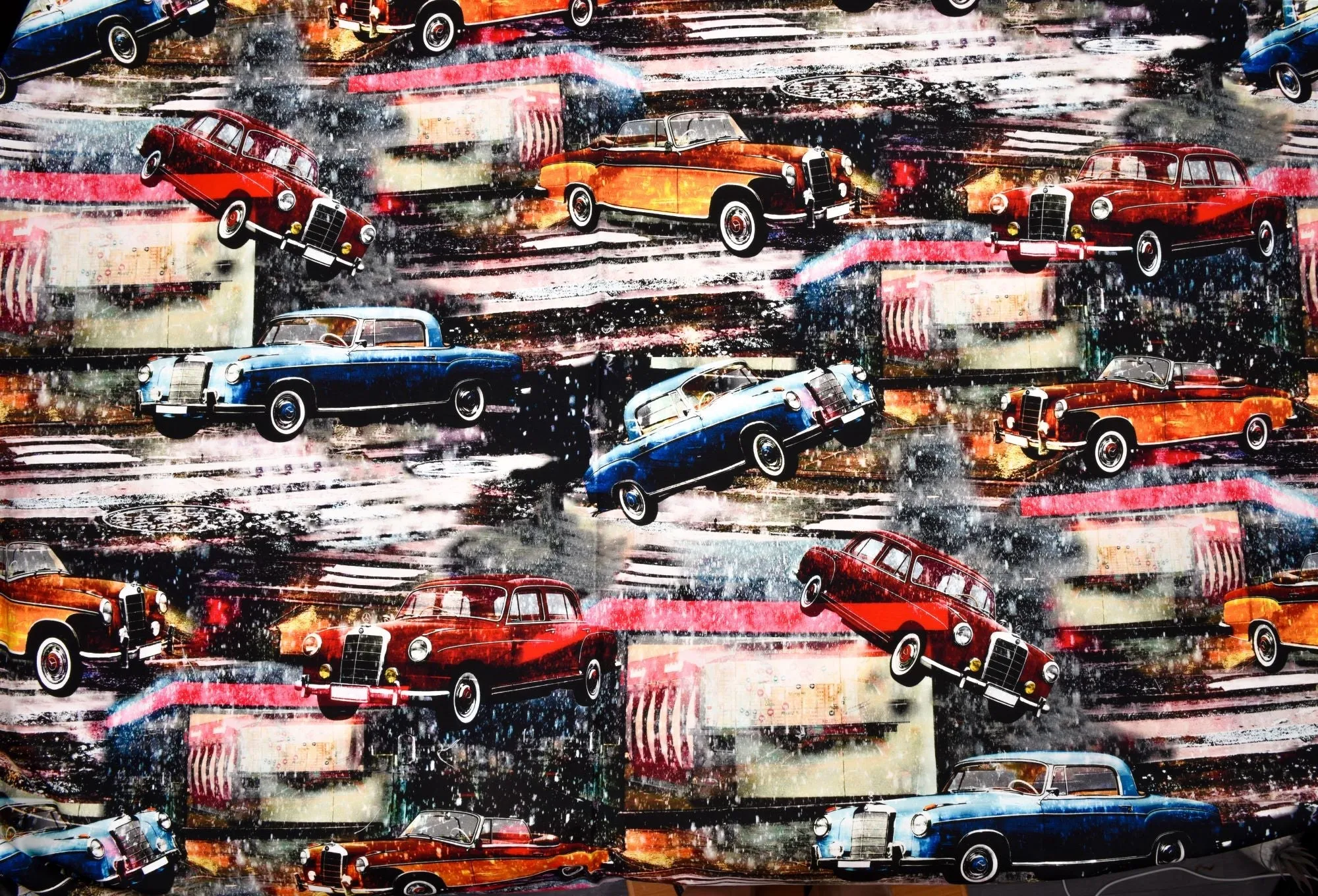 100 % Cotton Half Panama Printed Fabric / Canvas printed Fabric /   Vintage Car  Digital Print  Fabric