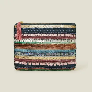 Accessorize London Women's Multi Color Stripe Embellished Pouch