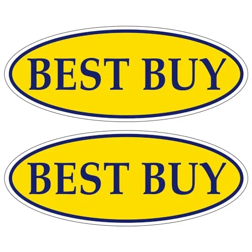 BEST BUY Dark Blue on Yellow Oval Window Sticker for Car Dealerships - 14" x 5-1/2" Size - Premium Weatherproof Vinyl for Long-Lasting Visibility