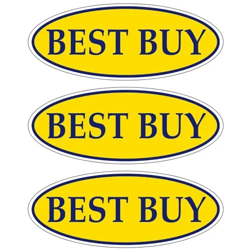 BEST BUY Dark Blue on Yellow Oval Window Sticker for Car Dealerships - 14" x 5-1/2" Size - Premium Weatherproof Vinyl for Long-Lasting Visibility