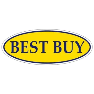 BEST BUY Dark Blue on Yellow Oval Window Sticker for Car Dealerships - 14" x 5-1/2" Size - Premium Weatherproof Vinyl for Long-Lasting Visibility