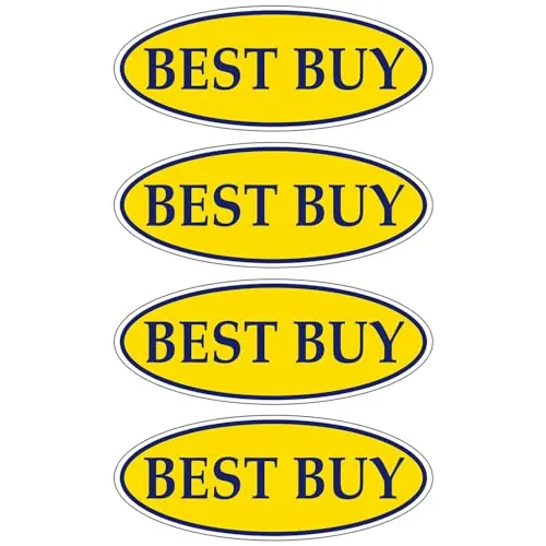 BEST BUY Dark Blue on Yellow Oval Window Sticker for Car Dealerships - 14" x 5-1/2" Size - Premium Weatherproof Vinyl for Long-Lasting Visibility