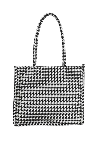 Boho Girl Spacious Tote Bag with Zipper Closure | Houndstooth Tote Bag for Women | Handbags for Travel |Dual Handle | Handbag for Office | Women Tote Bag | Ladies Purse Handbag | Hand Bags for women