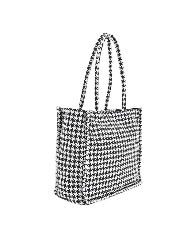 Boho Girl Spacious Tote Bag with Zipper Closure | Houndstooth Tote Bag for Women | Handbags for Travel |Dual Handle | Handbag for Office | Women Tote Bag | Ladies Purse Handbag | Hand Bags for women