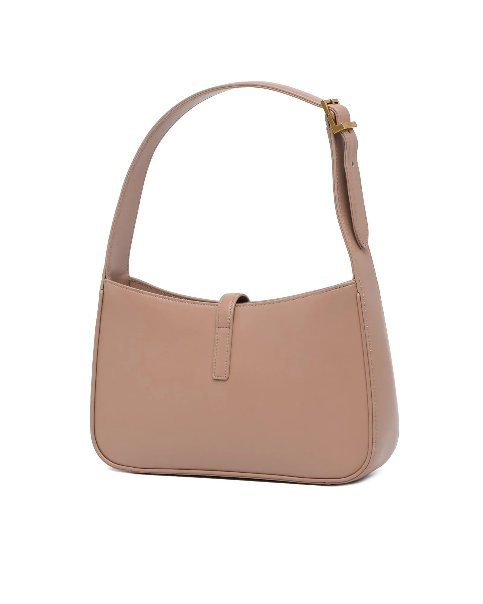 Calfskin Leather Bag with Flat Handle and Front Pull-Through Closure