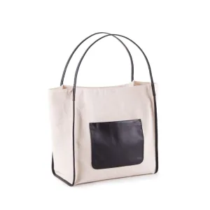 Canvas Large Capacity Handbag with Full Grain Cow Leather Hand Strap