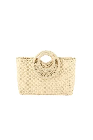 Circle Handle Square Straw Braided Bag