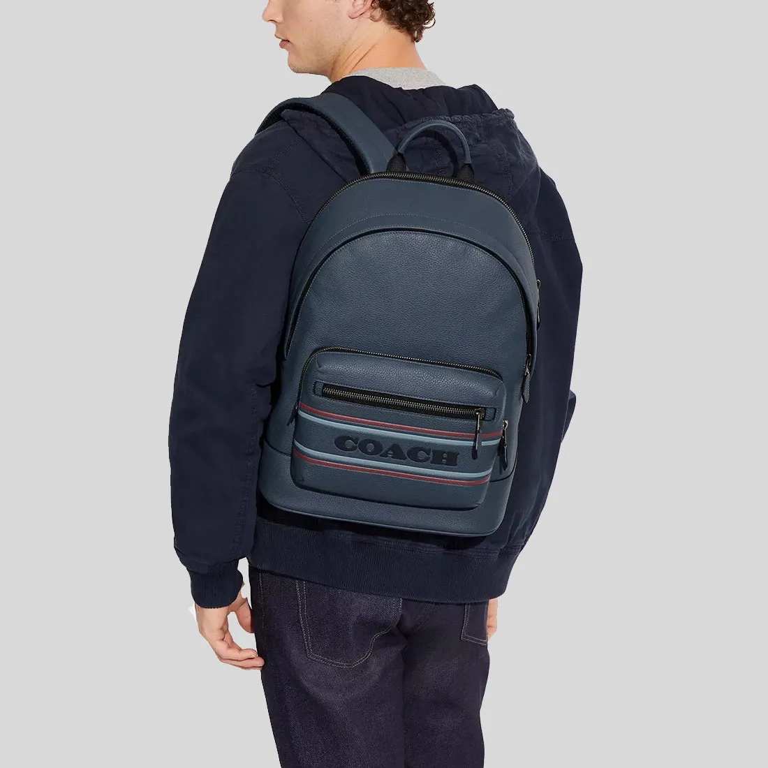 COACH West Backpack With Coach Stripe Gunmetal/Denim Multi CG995