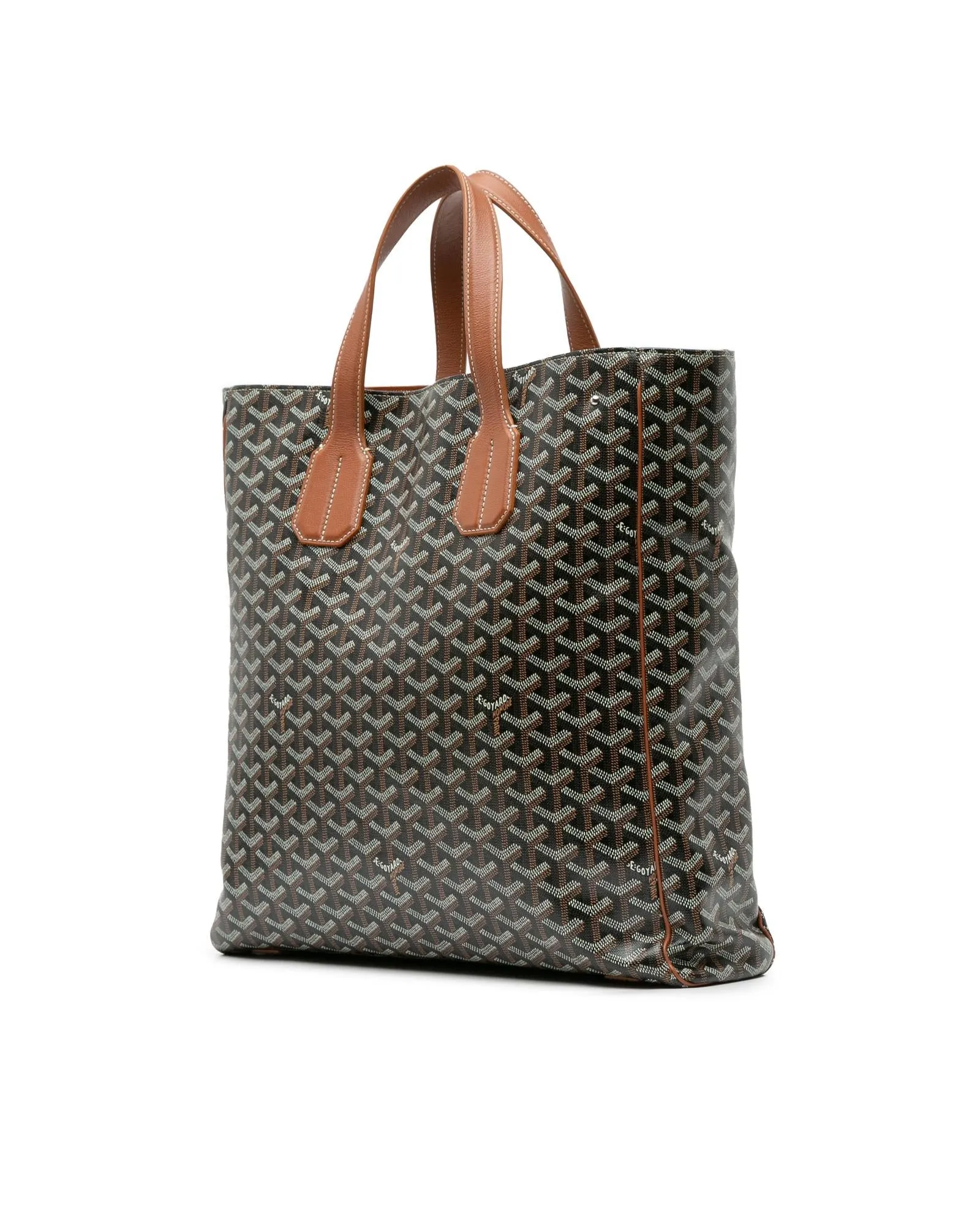 Coated Canvas Tote Bag with Leather Handles and Interior Pocket