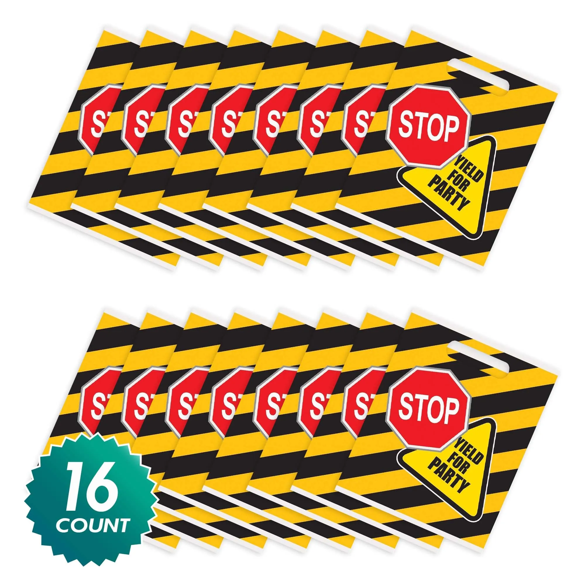 Construction Birthday Party Caution Plastic Loot Bags & Party Bags, 11 Inch Size, 16 Count