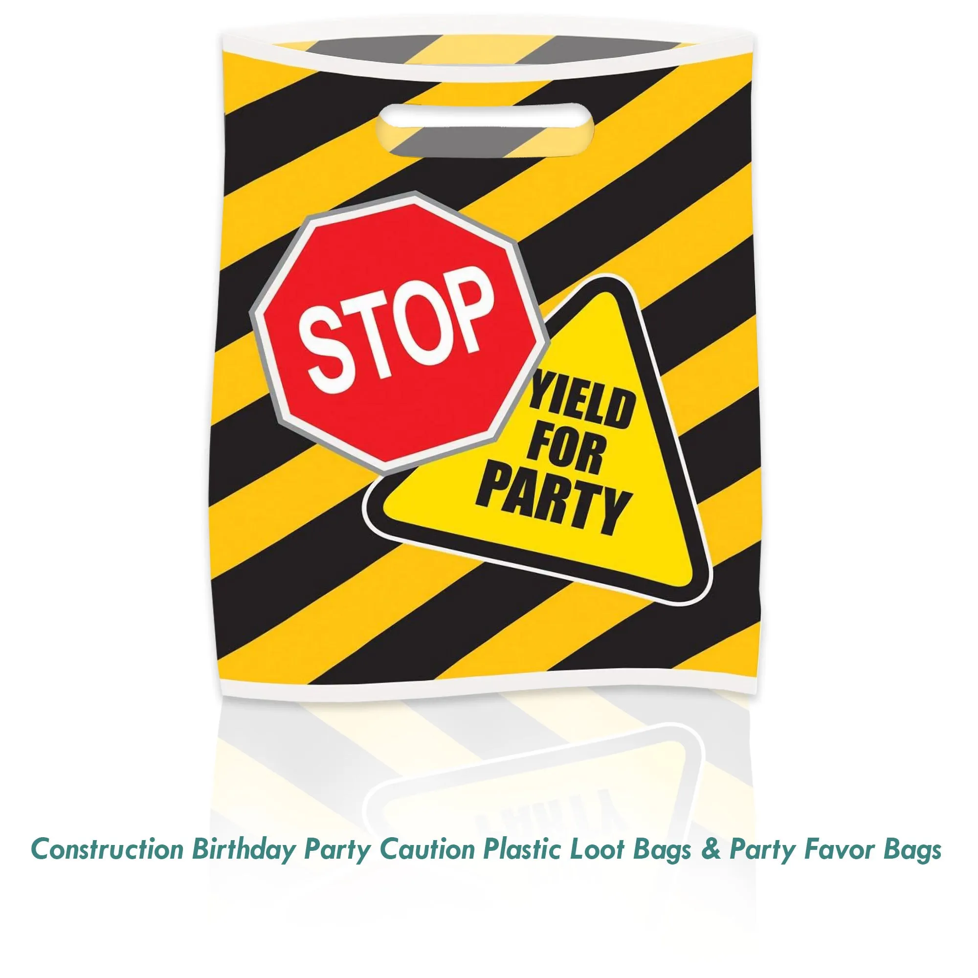 Construction Birthday Party Caution Plastic Loot Bags & Party Bags, 11 Inch Size, 16 Count