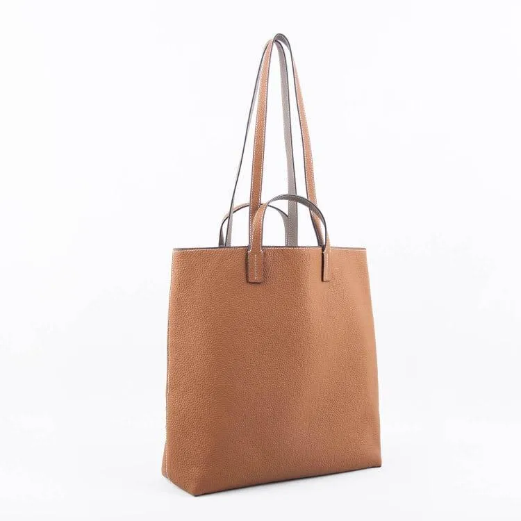 Gray & Brown Double-sided Full Grain Cow Leather Large Capacity Tote Bag | Handbag | Shoulder Bag