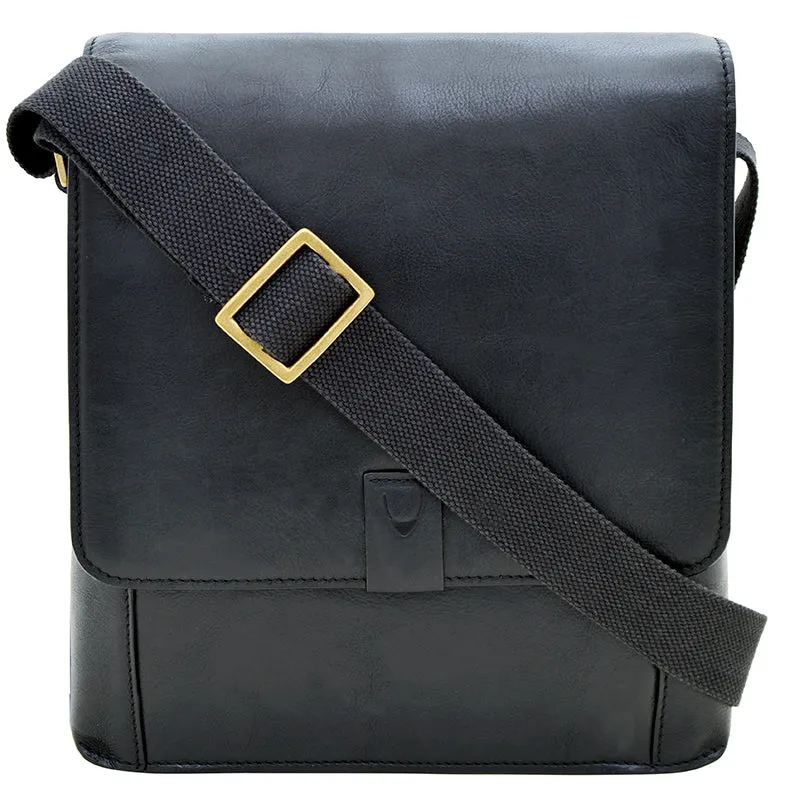 Hidesign Aiden Medium Leather Messenger Cross Body Bag Black