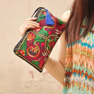 Hot Sales Women Retro Boho Ethnic Embroidered Wristlet Clutch Bag Handmade Purse Wallet Storage Bags