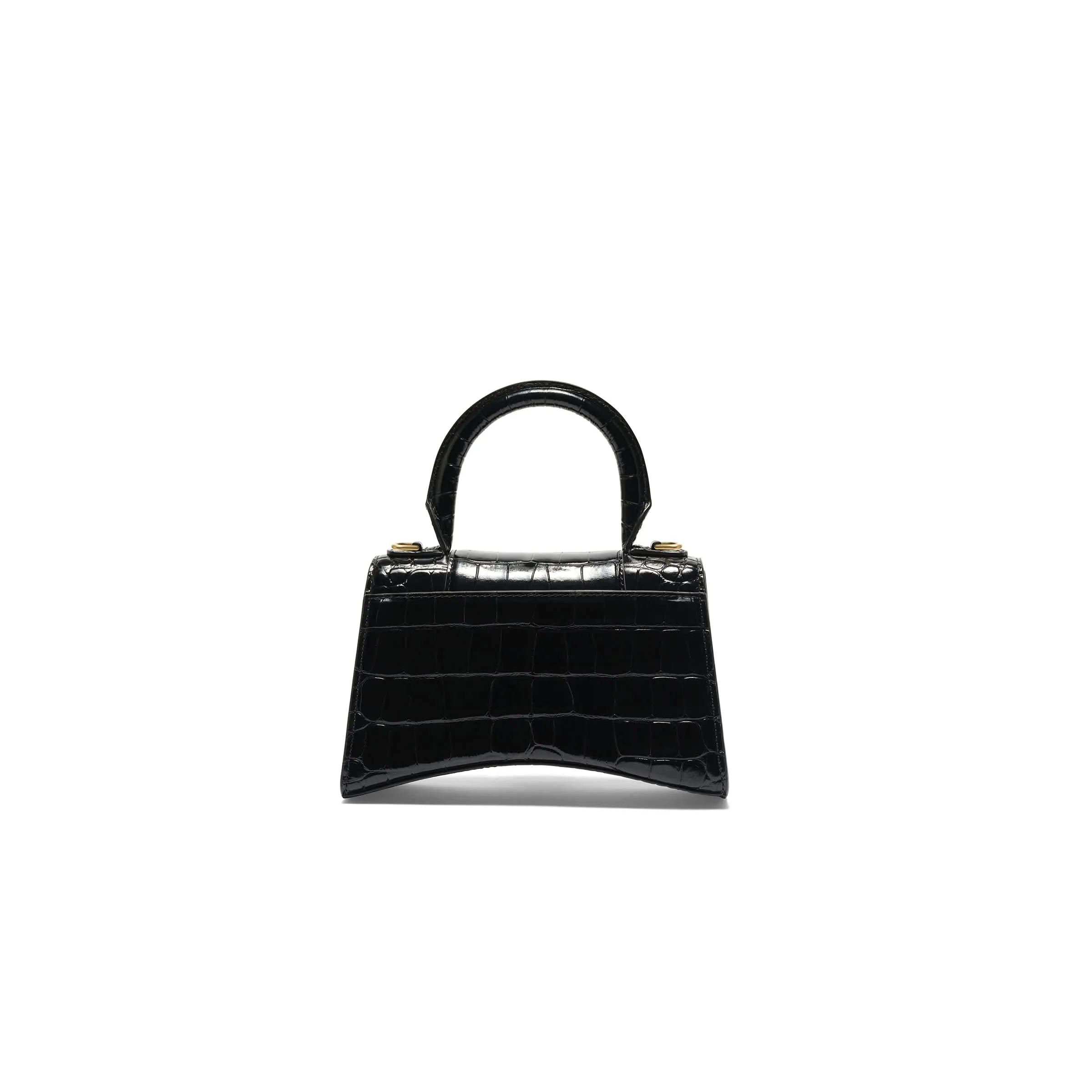 Hourglass XS Croco Embossed Bag in Black with Gold Plaque