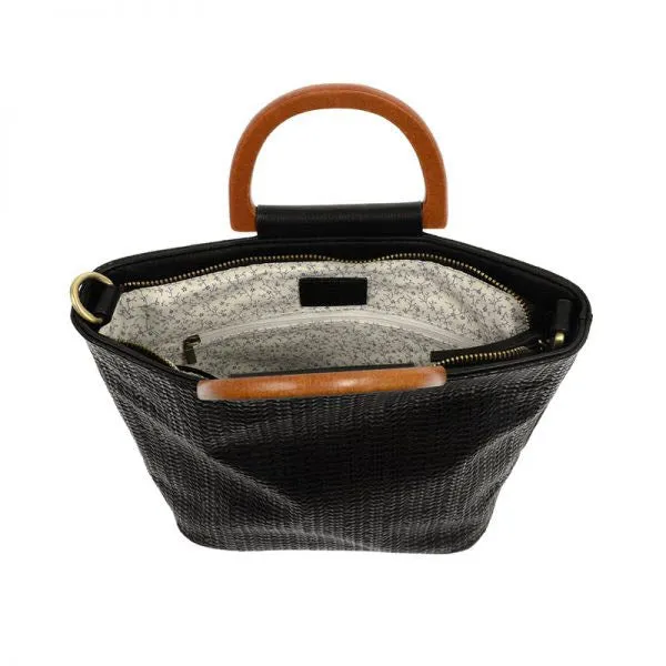 JOY SUSAN WOVEN TOTE WOOD HANDLE BLACK