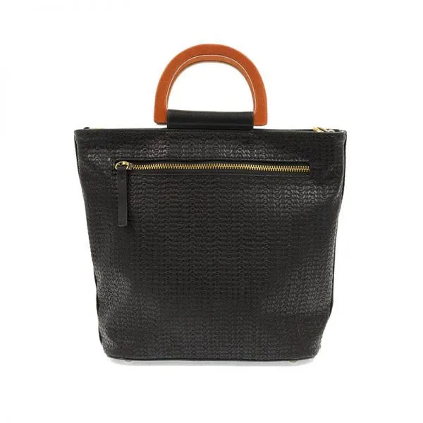 JOY SUSAN WOVEN TOTE WOOD HANDLE BLACK