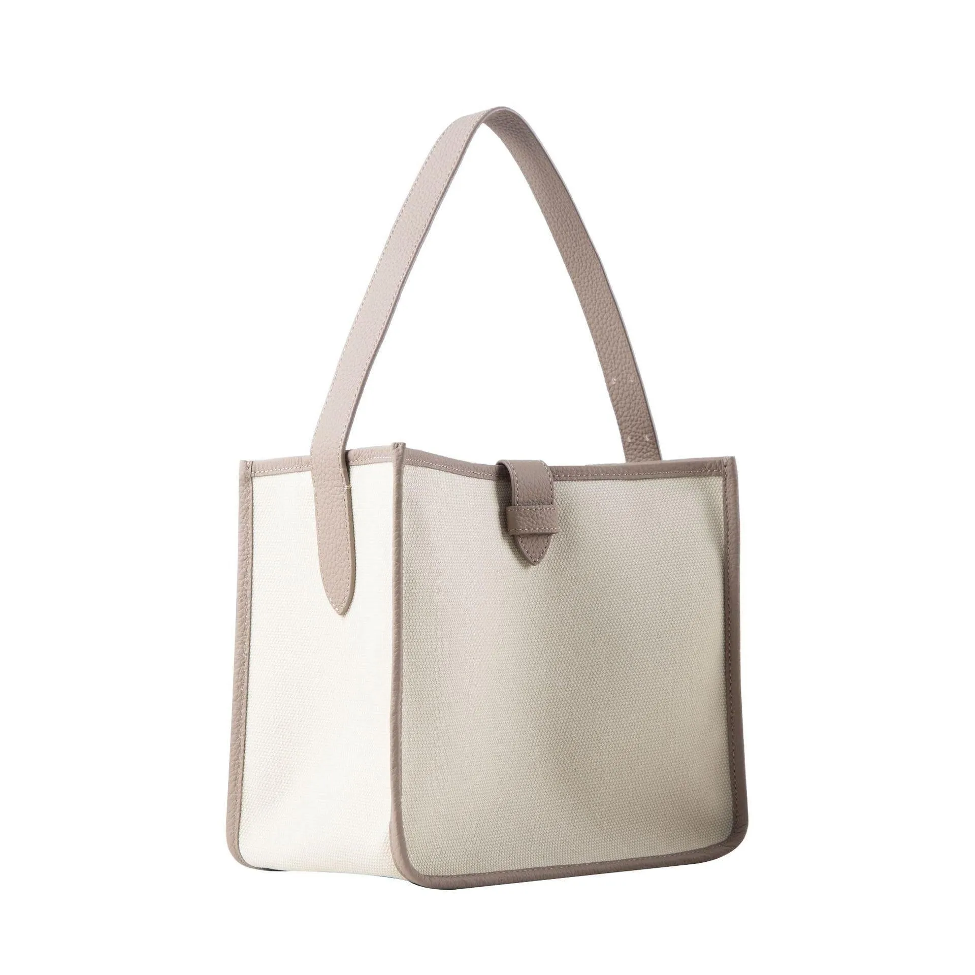 KOJII - Square Large Tote Bag in Leather & Canvas _ Grey