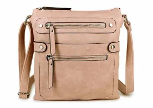 LARGE BLUSH PINK MULTI COMPARTMENT CROSSBODY BAG WITH LONG STRAP