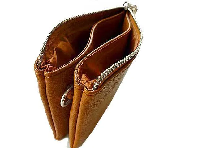 LARGE MULTI-COMPARTMENT CROSS-BODY PURSE BAG WITH WRIST AND LONG STRAPS - TAN