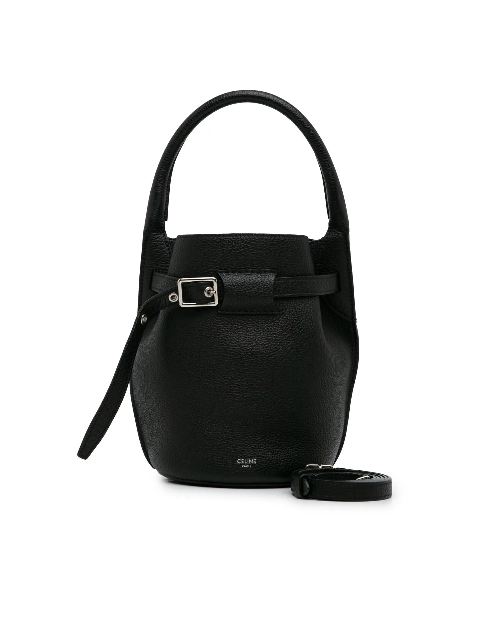 Leather Bucket Bag with Detachable Strap and Interior Pocket