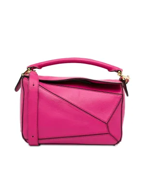 Leather Puzzle Bag with Detachable Strap and Top Zip Closure