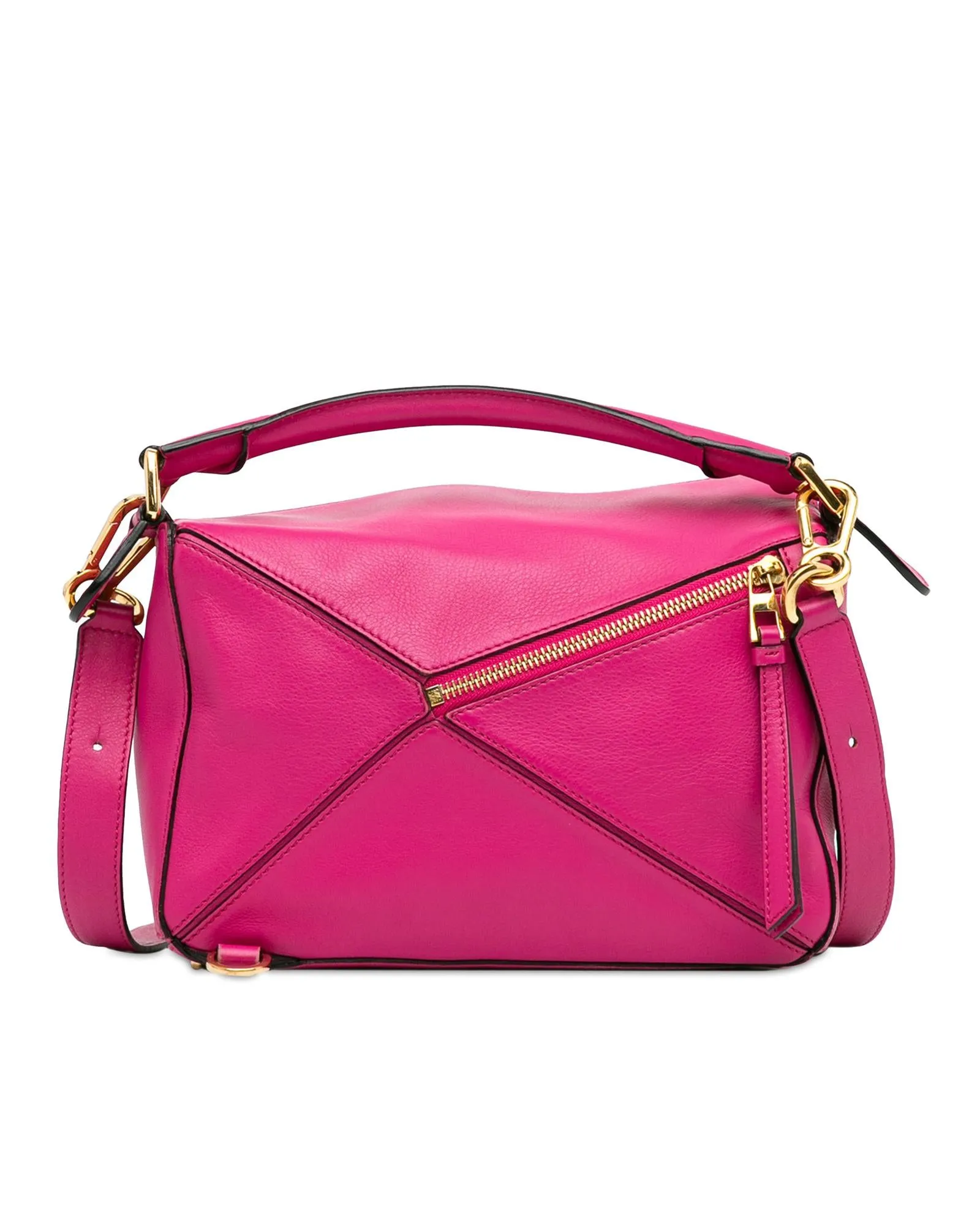 Leather Puzzle Bag with Detachable Strap and Top Zip Closure