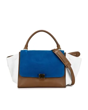 Medium Leather Trapeze Satchel with Suede Panels and Detachable Strap