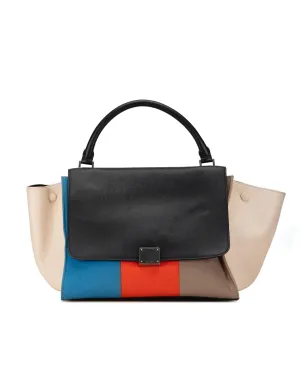 Medium Wool and Calfskin Colorblock Trapeze Satchel