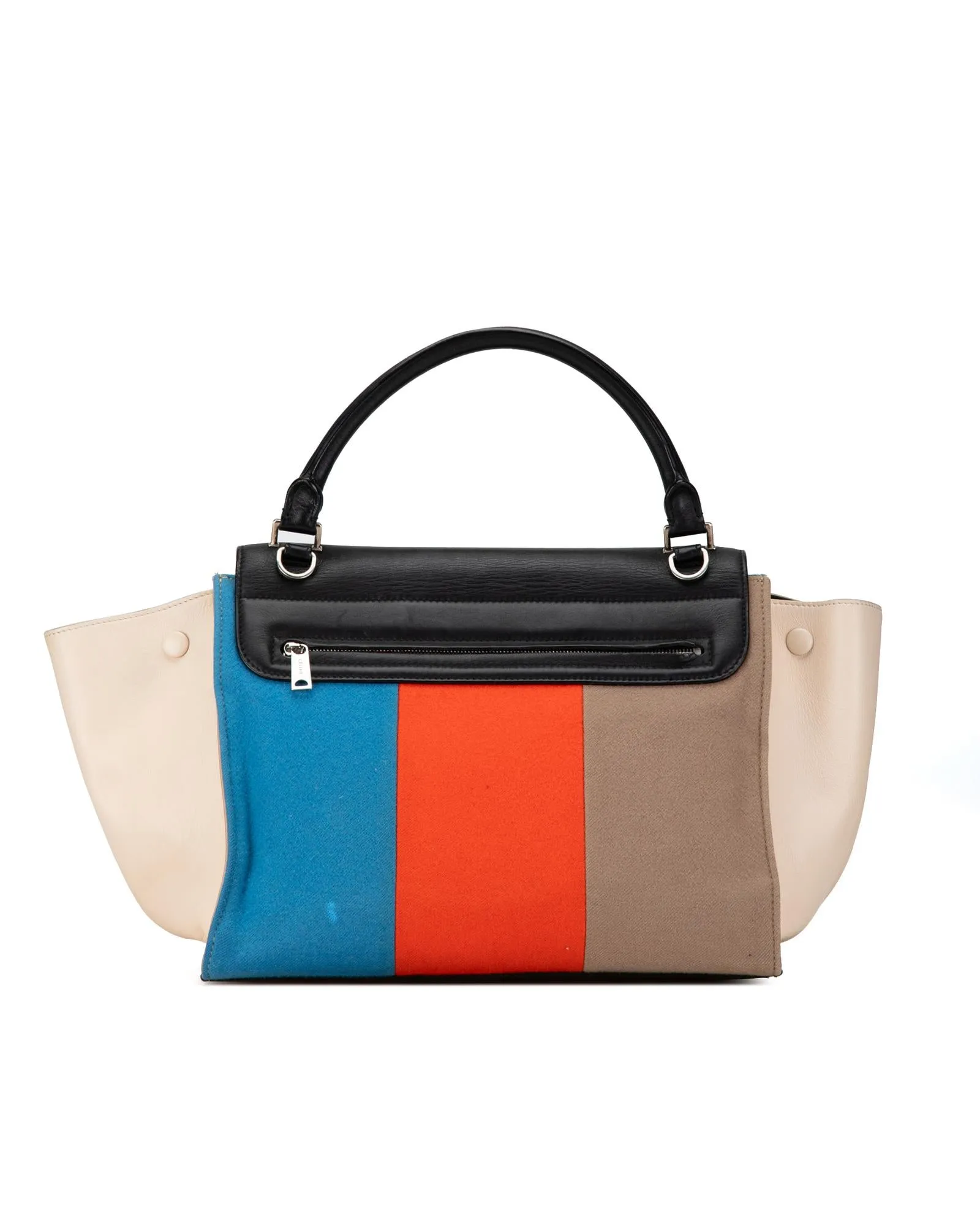 Medium Wool and Calfskin Colorblock Trapeze Satchel