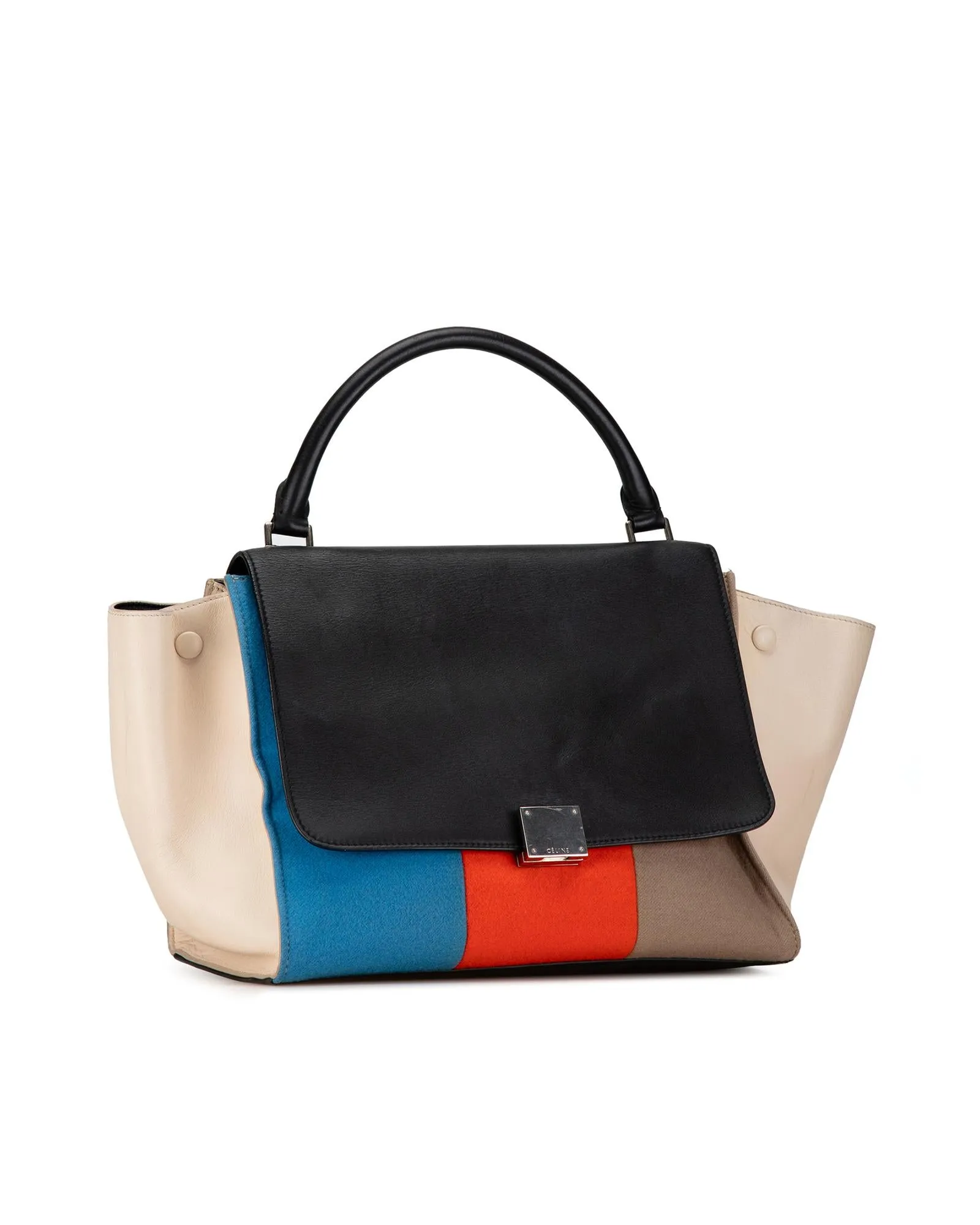 Medium Wool and Calfskin Colorblock Trapeze Satchel