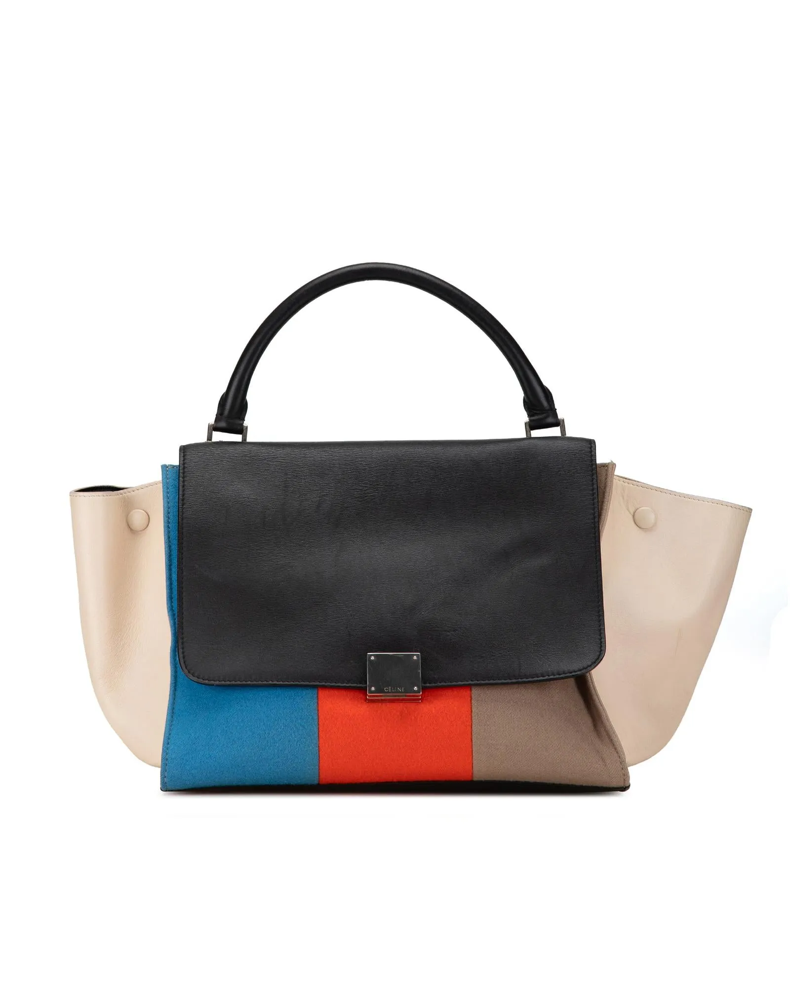 Medium Wool and Calfskin Colorblock Trapeze Satchel