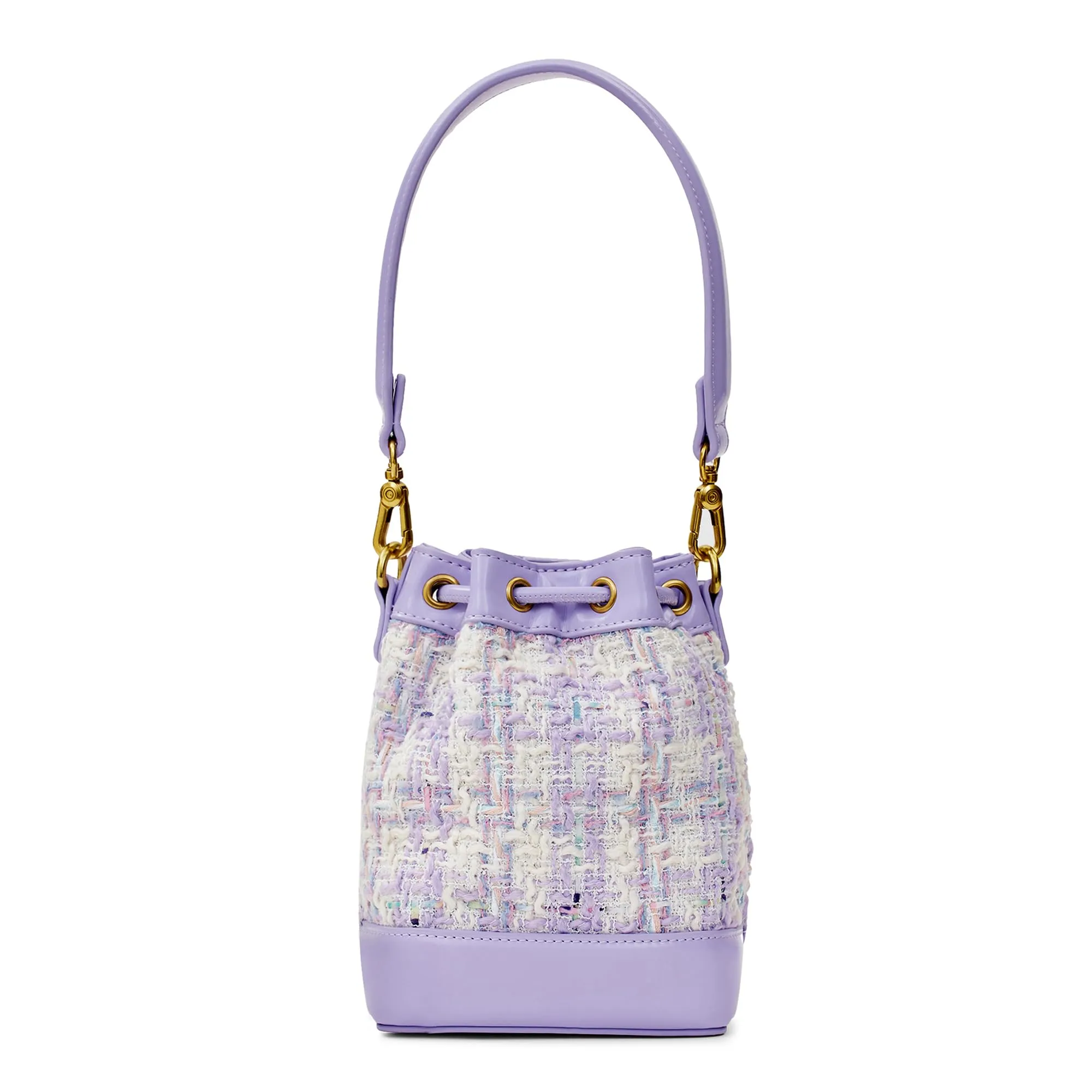 Miraggio Tiara Tweed Drawstring Bucket Handbag with Adjustable & Detachable Sling/Crossbody Strap for Women (Lavender)