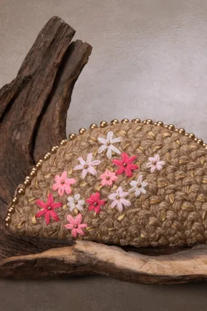 Pink Blossom Gold Half Moon Clutch