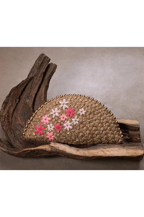 Pink Blossom Gold Half Moon Clutch