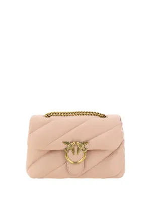 PINKO Pink Calf Leather Love Classic Shoulder Bag