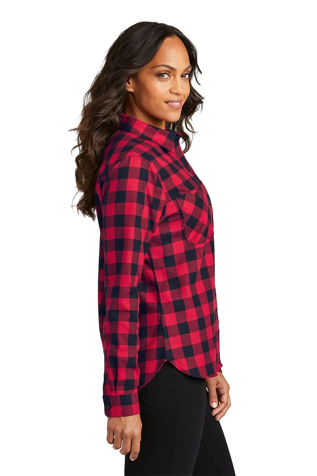 Port Authority Ladies Custom Plaid Flannel Shirts, Red/ Black Buffalo Check