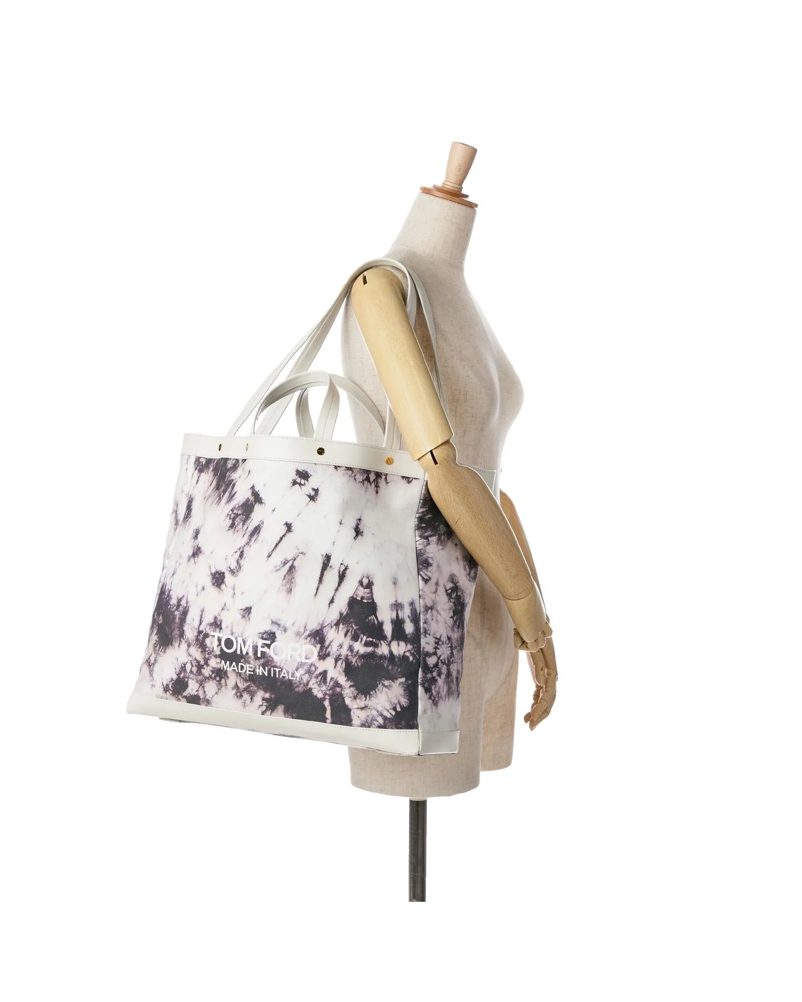 Printed Canvas Satchel with Leather Trim and Flat Handles