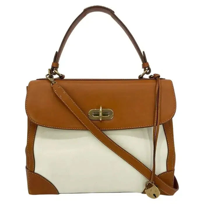 Ralph Lauren Vintage Cream Canvas Tan Leather Rickey Bag