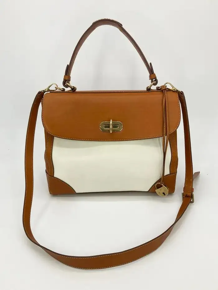 Ralph Lauren Vintage Cream Canvas Tan Leather Rickey Bag