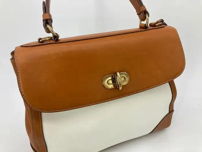 Ralph Lauren Vintage Cream Canvas Tan Leather Rickey Bag