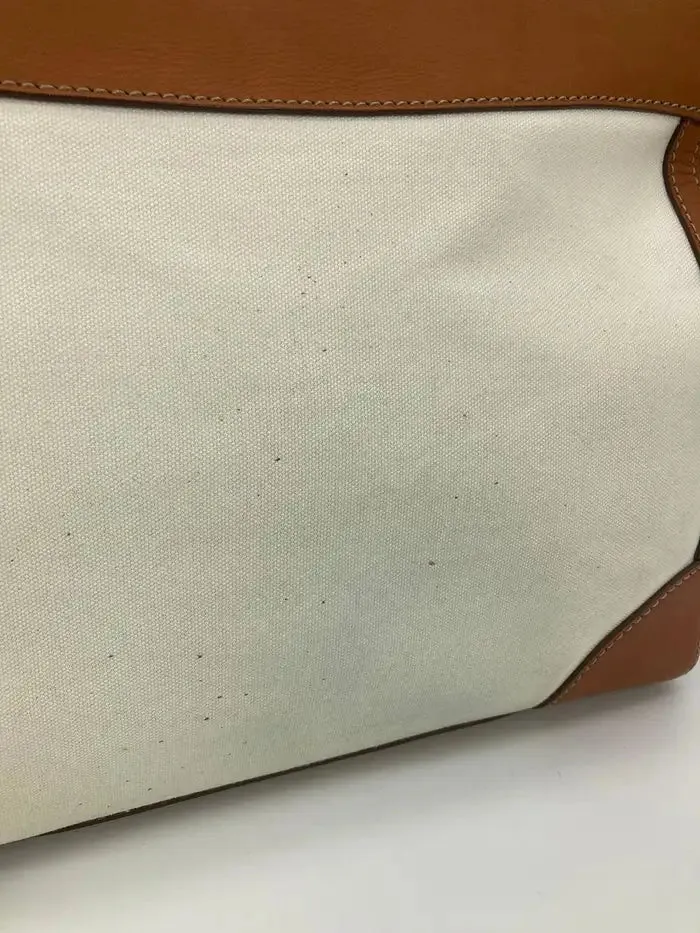 Ralph Lauren Vintage Cream Canvas Tan Leather Rickey Bag