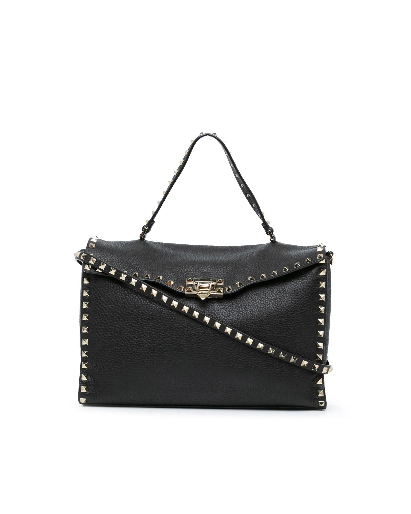 Rockstud Leather Satchel with Stud Details and Top Handle