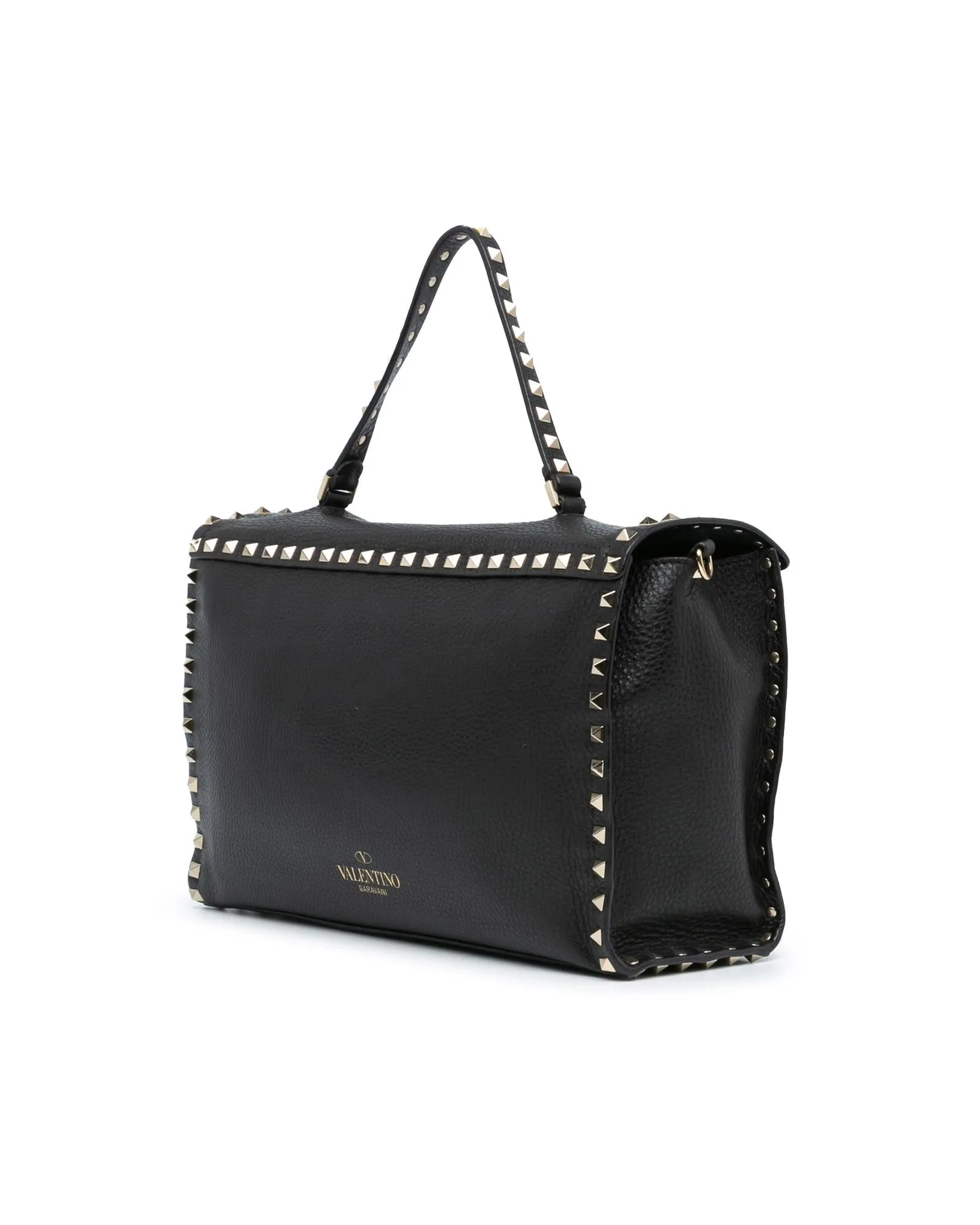 Rockstud Leather Satchel with Stud Details and Top Handle