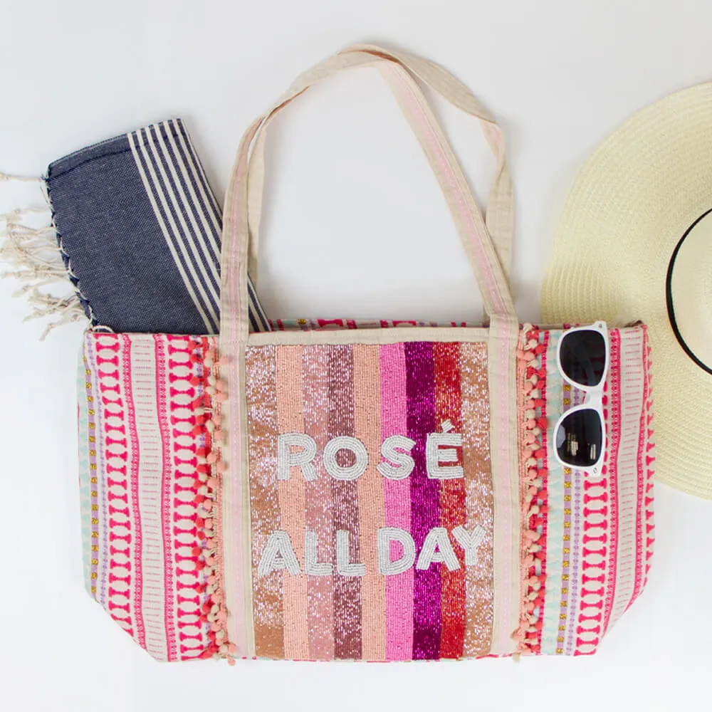 Rose All Day Beaded Boho Tote Bag