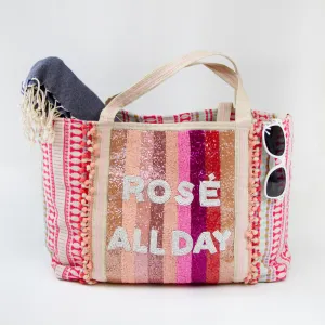 Rose All Day Beaded Boho Tote Bag