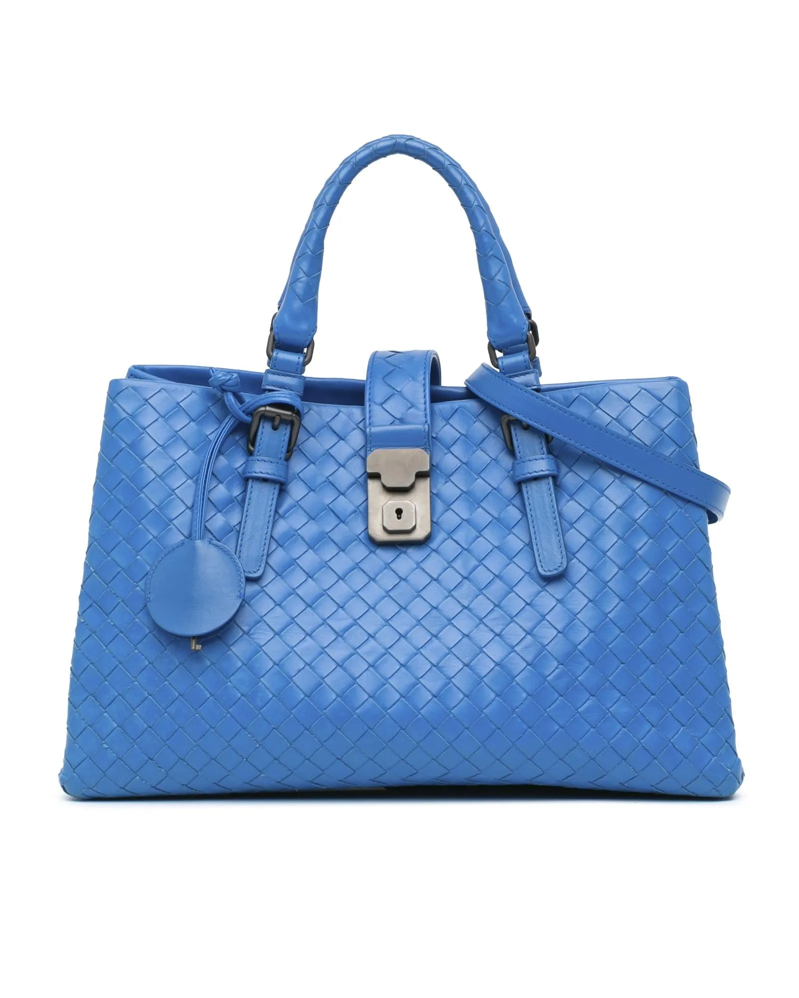 Small Intrecciato Woven Leather Roma Satchel with Detachable Strap