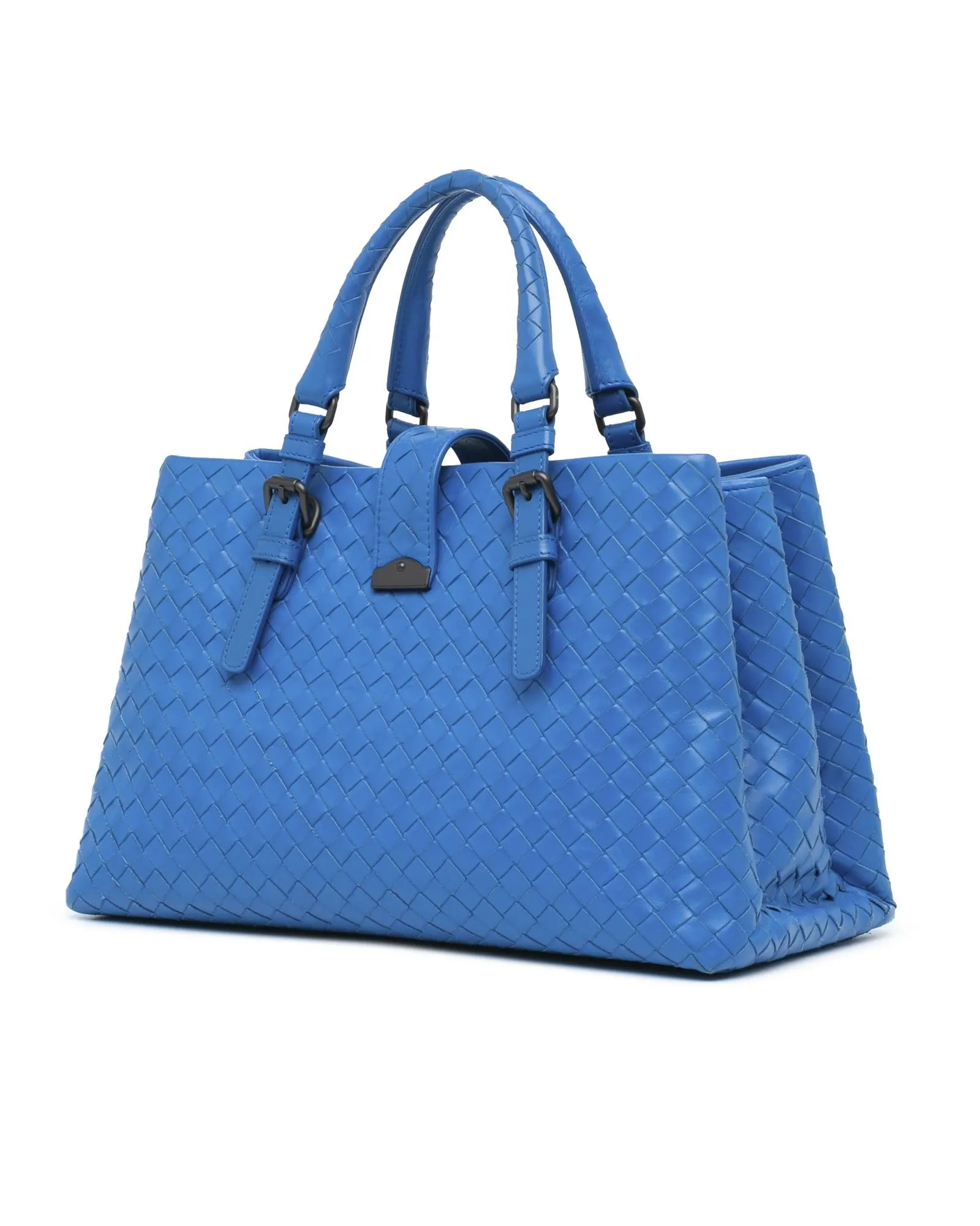 Small Intrecciato Woven Leather Roma Satchel with Detachable Strap