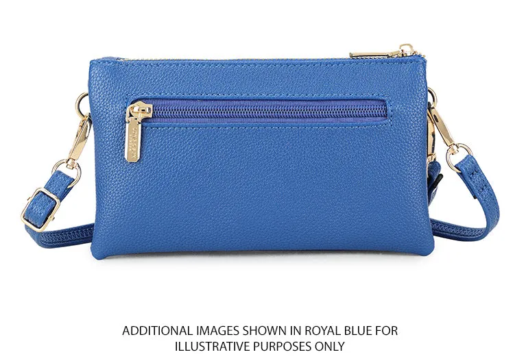 SMALL MULTI-POCKET CROSSBODY PURSE BAG WITH WRIST AND LONG STRAPS - BLUE