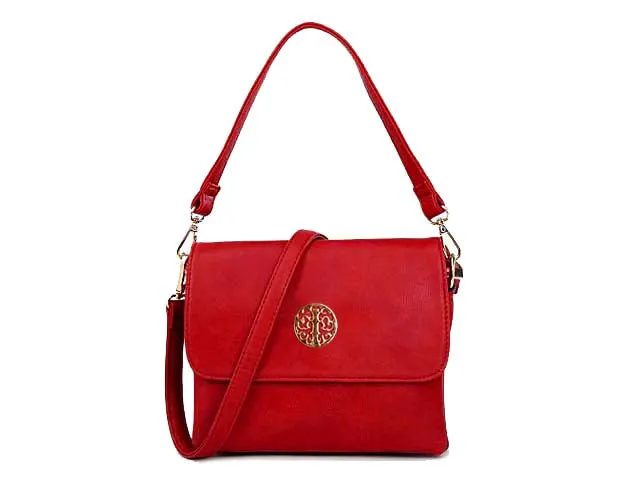 SMALL RED MULTI POCKET HANDBAG WITH LONG CROSS BODY STRAP